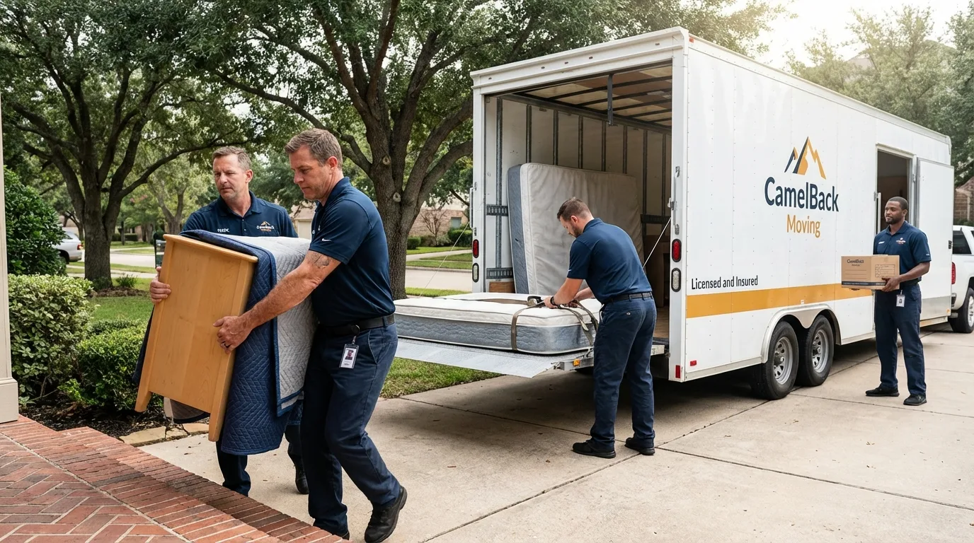 Crew loading residential truck for cross-state move from Abilene, KS
